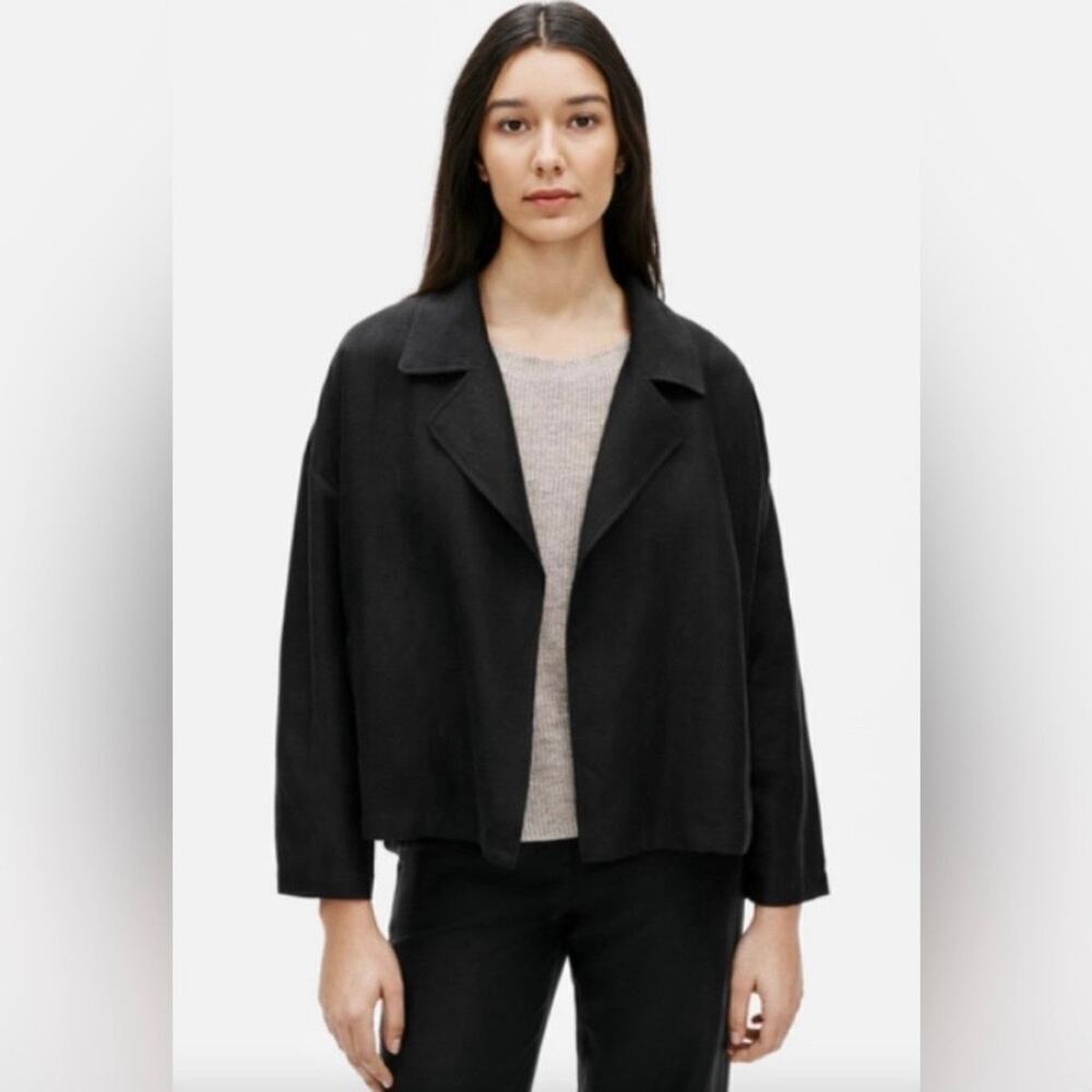 Eileen Fisher 1X Tencel Organic Linen Slub Jacket Notch Collar Open Front Blazer